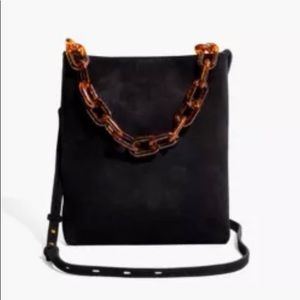 Madewell Black Suede, Tortoise Handle Slim Crossbody Bag